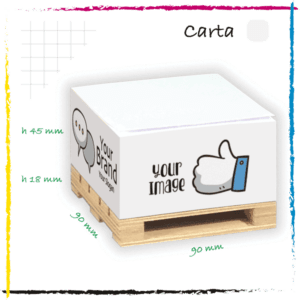 Block notes con mini pallet applicato personalizzabile con stampa su lati e fogli. Gadget aziendale personalizzabile, Publiroom.